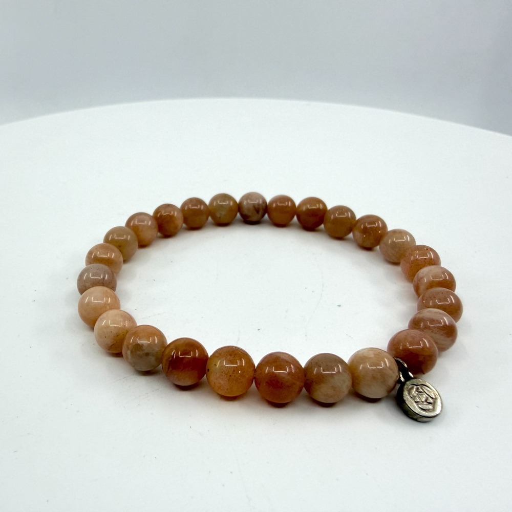Sunstone Bead Bracelet with Charm Bohemian Natural Gemstone Stackable Jewelry